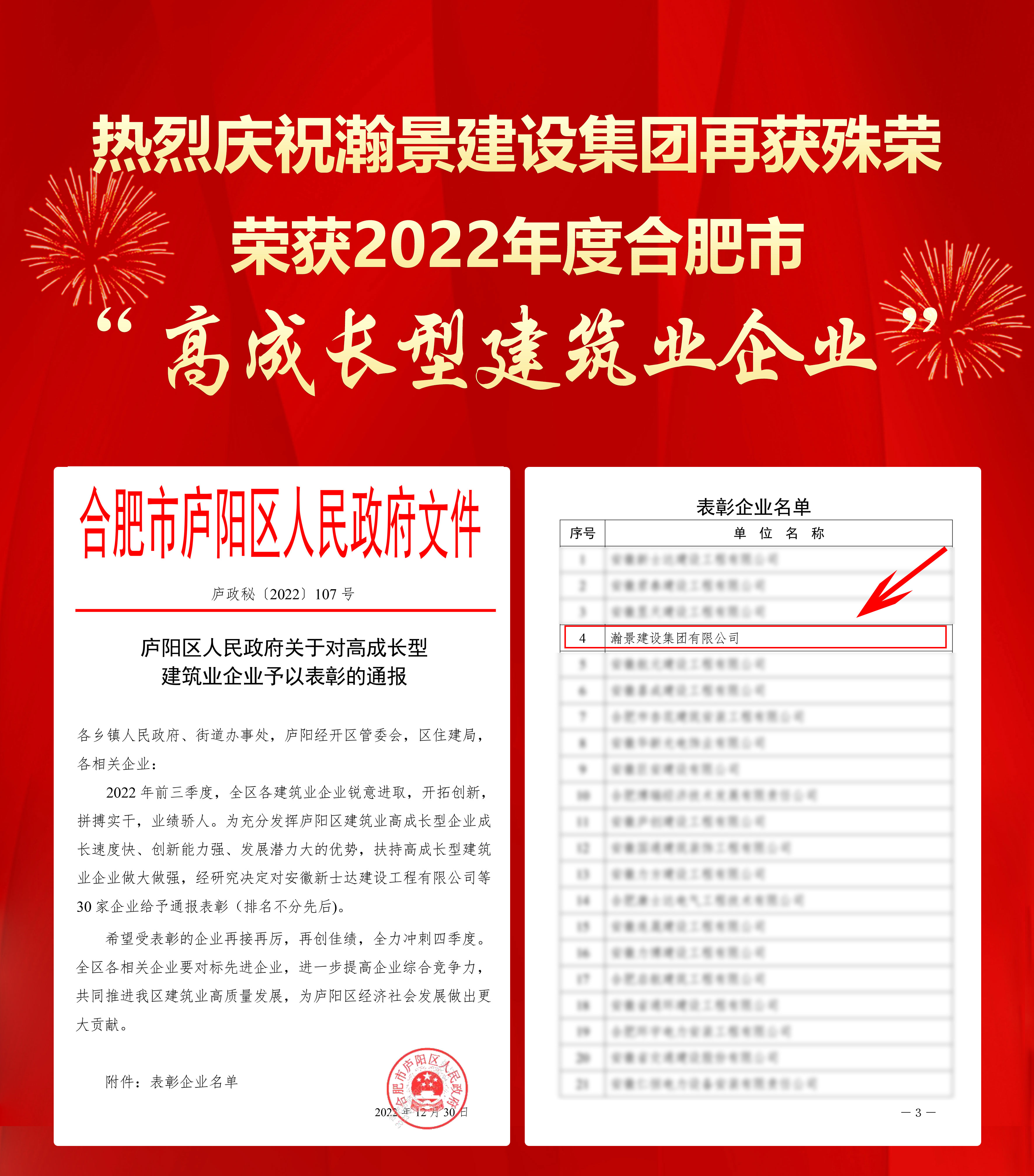 瀚景建設集團榮獲2022年度“高成長型建筑企業”殊榮